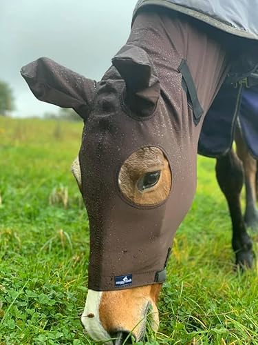 Leichte Sommerkapuze für Pferde von Snuggy Hoods - Zuverlässiger Schutz vor Insekten, Schmutz und Schlamm - 9 Größen, 3 Farben - Überziehversion (Braun, XXS) von Snuggy Hoods
