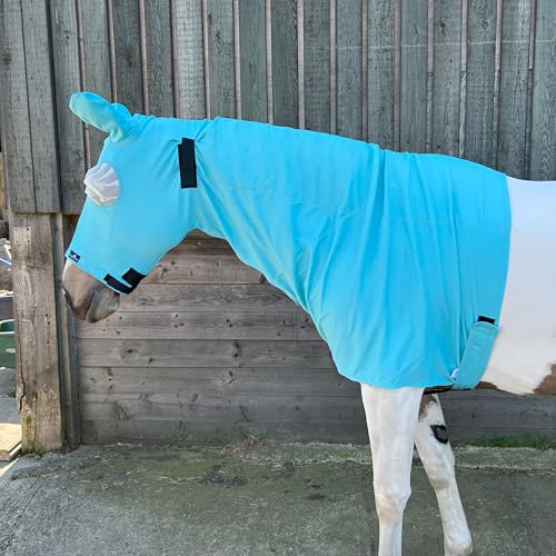 Sommerekzem-Kapuze von Snuggy Hoods für Pferde - effektiver Schutz gegen Sommerekzem - 3 Farben, 8 Größen - Überzieh-Version (Hellblau, ML) von Snuggy Hoods