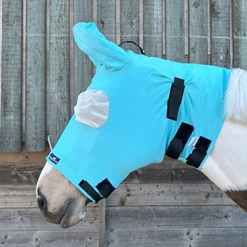Sommerekzem-Maske von Snuggy Hoods für Pferde - effektiver Schutz gegen Sommerekzem - 3 Farben, 8 Größen - Reißverschluss-Version (Hellblau, S/M) von Snuggy Hoods