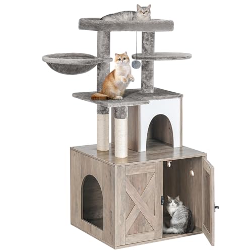 Snughome Katzentoilette mit Baumturm und Höhle, verstecktes Waschraummöbel mit Sisal-Kratzbaum und weicher Plüsch-Sitzstange, Katzenmöbel aus Holz mit mehreren Plattformen, Grau Snughome Katzentoilette mit Baumturm und Höhle, verstecktes Waschraummöbel mit Sisal-Kratzbaum und weicher Plüsch-Sitzstange, Katzenmöbel aus Holz mit mehreren Plattformen, Grau von Snughome