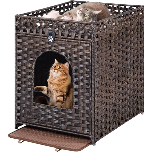 Snughome Katzentoilette mit Katzentoilette, versteckte Katzentoilette, versteckte Katzen-Waschraum-Möbel mit Tür, handgewebte Rattan-Katzen-Waschraumbox, Haustierhaus für Wohnzimmer, Schlafzimmer Snughome Katzentoilette mit Katzentoilette, versteckte Katzentoilette, versteckte Katzen-Waschraum-Möbel mit Tür, handgewebte Rattan-Katzen-Waschraumbox, Haustierhaus für Wohnzimmer, Schlafzimmer von Snughome