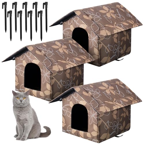 Soaoo 3 Stück Katzenhäuser für Outdoor-Katzen, streunende warme Katzen, wetterfest, für den Außenbereich, faltbar, Haustierhöhle mit Zeltheringen für den Winter, Wildtiere, Hunde (40,1 x 35,1 x 40,1 von Soaoo