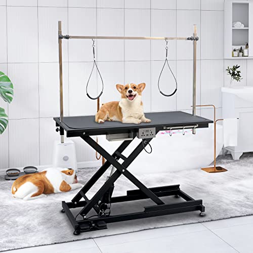 SoarFlash Elektrischer Fellpflegetisch für Hunde und Katzen, robust, höhenverstellbar, mit Überkopfarm, Klemmen, zwei Fellpflegeschlingen von SoarFlash