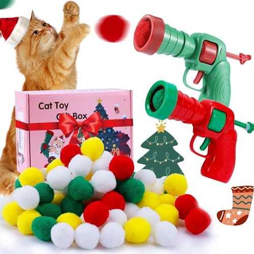 Sobirdos 2 Cat Ball Gun, Silent Pet Supplies für Indoor-Katzen, die mit Sich selbst Spielen, 100 Flauschige Bunte Katzenbälle inbegriffen von Sobirdos