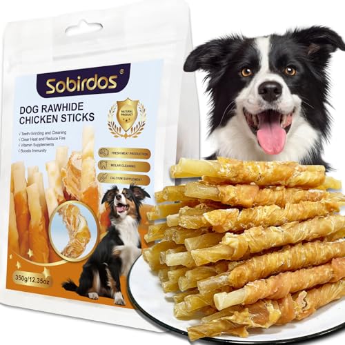 Sobirdos Hundeleckerlis, Rohhaut Hühnerstäbchen, Hergestellt mit frischem Hühnchen, Hundekaustangen, Naturals Hühnchen Twist Sticks, (4,7 Zoll 12,35 Unzen) von Sobirdos