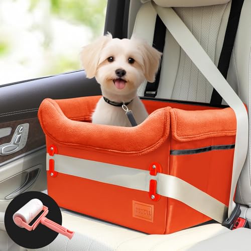 Hunde-Autositz – kleine Hunde, wasserdicht, zum Anklippen, Geschirr und dicke Memory-Schaum-Polsterung, Haustier-Reisebett, kleine Hunde, Autositzbezug (Orange, klein) von Soboll