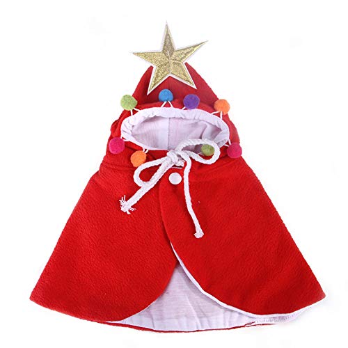 Haustierumhang aus weichem Plüsch, Weihnachts-Kostüm, Poncho mit Hut, Partytuch für kleine mittelgroße Hunde und Katzen (L, Rot) von Sobotoo
