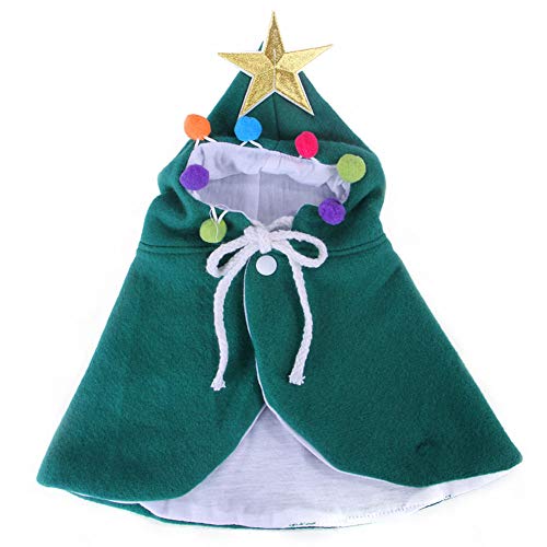 Haustierumhang aus weichem Plüsch, Weihnachts-Kostüm, Poncho mit Hut, Partytuch für kleine mittelgroße Hunde und Katzen (L, grün) von Sobotoo