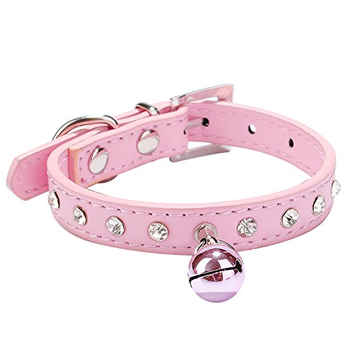 Sobotoo Verstellbares Haustier-Halsband für Hunde und Katzen, PU-Leder, mit Glöckchen, Rosa von Sobotoo