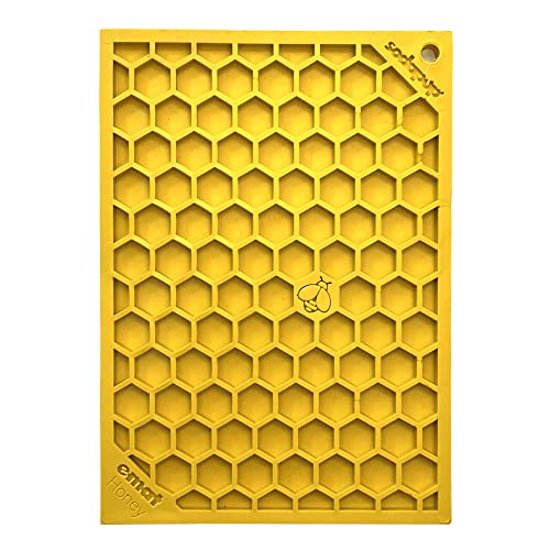 SodaPup Honeycomb eMat - Langlebiger Anreicherungs-Futterspender hergestellt in den USA aus ungiftigem, haustiersicherem, lebensmittelechtem Gummi für geistige Stimulation, Vermeidung von Überfütterung, frischen Atem, Verdauungsgesundheit, Beruhigung und mehr von SodaPup