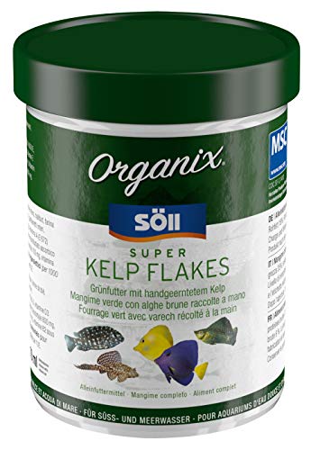 Söll 16214 Organix Super Kelp Flakes 270 ml (28 g) - Flockenfutter mit Vitaminen, Proteinen und Aminosäuren für Pflanzenfresser im Süß- und Meerwasseraquarium wie Cichliden und Barsche von Söll