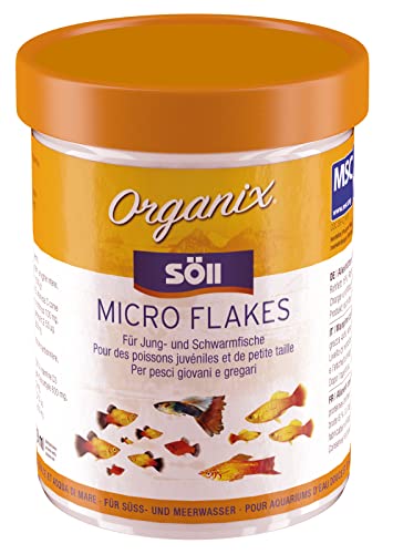 Söll 81931 Organix Micro Flakes, 130 ml - Feine Hauptfutter-Fischflocken für Jungfische und Schwarmfische / Proteine und Vitamine für eine natürliche Ernährung im Aquarium von Söll