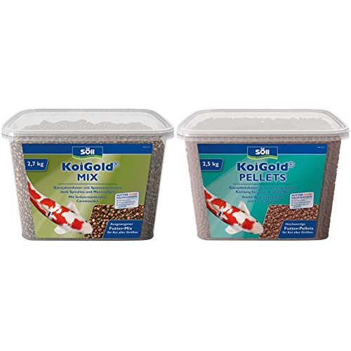 Söll KoiGold Mix - Koifutter mit Spurenelementen und Vitaminen zur vollwertigen Ernährung von Koi im Koiteich, Gartenteich, Fischteich & Söll 14665 KoiGold Pellets 2,4 kg von Söll