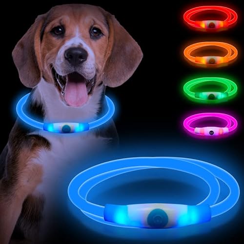 Sofore LED Leuchthalsband Hund für Dunkle Leuchthalsband Hund, USB Wiederaufladbar, 3 Blitzmodi, Leuchthalsband Hunde, Verstellbare Größe für Kleine, Mittelgroße und Große Hunde,Blau von Sofore