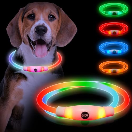 Sofore LED Leuchthalsband Hund für Dunkle Leuchthalsband Hund, USB Wiederaufladbar, 3 Blitzmodi, Leuchthalsband Hunde, Verstellbare Größe für Kleine, Mittelgroße und Große Hunde,Farbverlauf von Sofore