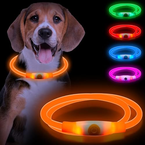 Sofore LED Leuchthalsband Hund für Dunkle Leuchthalsband Hund, USB Wiederaufladbar, 3 Blitzmodi, Leuchthalsband Hunde, Verstellbare Größe für Kleine, Mittelgroße und Große Hunde,Orange von Sofore