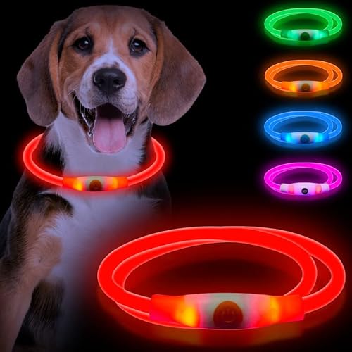 Sofore LED Leuchthalsband Hund für Dunkle Leuchthalsband Hund, USB Wiederaufladbar, 3 Blitzmodi, Leuchthalsband Hunde, Verstellbare Größe für Kleine, Mittelgroße und Große Hunde,Rot von Sofore