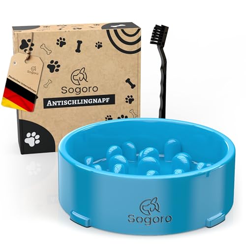 Sogoro Anti Schling Napf Hund mit Bürste zur einfachen Reinigung und bis zu 700ml Kapazität, mit Anti-Rutsch-Effekt und Ideal für mittlere und große Hunde | Antischlingnapf Hunde | Schlingnapf Hunde von Sogoro