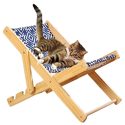 Aummer Universelles Massivholz-Freizeit-Welpenbett, Katzenkratzbrett, Holz-Katzenstuhl, kältefähiges Katzenbett, Katzenliege, Sisal-Leinen-Haustierliege, verstellbare Katzenliege (Color : Blue Canvas von Sohodoo