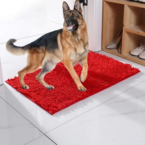 Extrem saugfähige Hunde-Fußmatte for schlammige Pfoten, Hundematte, Hundeteppich, nasse Pfoten und Schuhe, Hunde-Fußmatte, super saugfähige Schmutzfangmatte (Color : Red, Size : 40x60cm) von Sohodoo