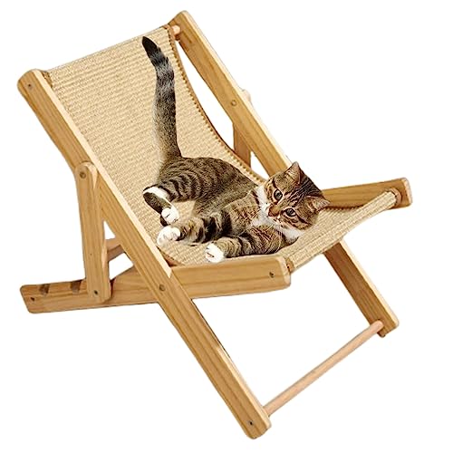 Holz Katzenliege Katzenliege Sisal Canvas Verstellbarer Katzenstuhl Katzenbett Kaltbare Haustierliege Massivholz Aummer Verschleißfest Atmungsaktiv Freizeit (Color : Beige Sisal) von Sohodoo