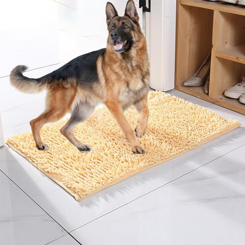 Hundeteppich, Hunde-Fußmatte for schlammige Pfoten, extrem saugfähige Hundematte, Innen-Fußmatte for nasse Pfoten und Schuhe, super saugfähige Hunde-Fußmatte (Color : Beige, Size : 60x90cm) von Sohodoo