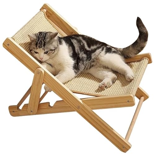 Verstellbarer Katzenliegestuhl aus Holz, kältefähiger Katzenstuhl, Haustierliege, Katzenliege, Sisal-Leinen-Katzenbett, Aummer Welpenbett, universelles, atmungsaktives Freizeit-Katzenhochbett aus mass von Sohodoo