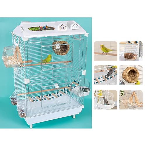 Vogelkäfig aus Acryl mit Netzdesign for Zuhause – Doppelschichtstruktur, herausziehbare Reinigungsbasis und Tragegriff(White) von Sohodoo