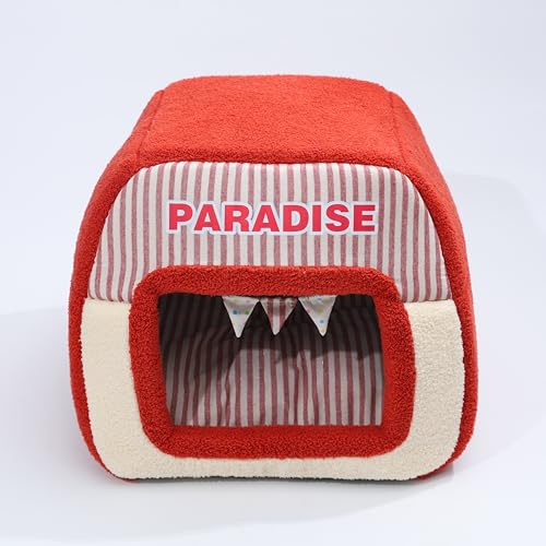 Sokumitt Creative Stylish Circus Element Square Pet Cave Tent Bed, 2-in-1 Use, Fleece Cat Bed Dog Bed Cuddler, Warm & Cozy, Calming & Anti-Angst for Small Medium Cats Dogs (Red, 45,7 x 40,6 x 35,6 cm) von Sokumitt