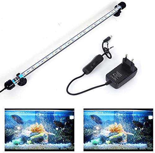 VARMHUS 18-112 cm LED Aquarium-Licht Unterwasserbeleuchtung Aufsetzleuchte Abdeckung Wasserdicht Lampe Stecker EU für Fisch Tank (1.8 * 48cm, Weiß & Blau) von SolarNovo