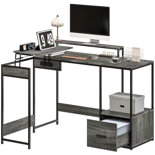 HOMCOM L-förmiger Schreibtisch, Computertisch mit anhebbarem Schreibtisch, industrieller Eckschreibtisch mit Schublade für A4/Letter Size, Home Office Schreibtisch mit Monitorständer für Home Office, von Sold by MHSTAR