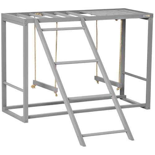 PawHut Chicken Activity Play mit Swing Set, Hühnerstall-Zubehör aus Holz mit mehreren Hühnerstangen und Hühnerleiter für 3-4 Hühner, grau von Sold by MHSTAR
