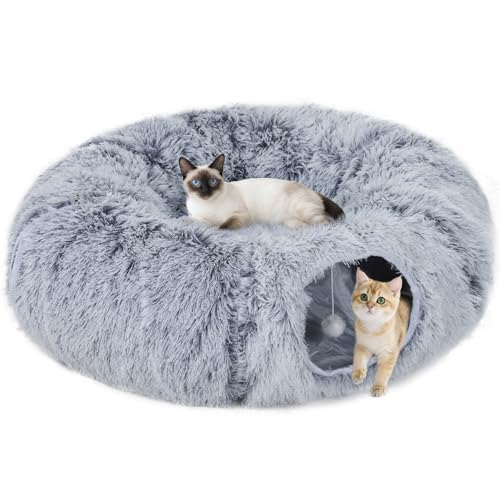 PawHut Katzentunnel für Wohnungskatzen, 90cm großes Donut-Spiel-Tunnel-Bett mit waschbarem Kissen, Spielzeugball und Türloch, Haustier-Spiel-Kaninchen-Röhrenspielzeug, hellgrau PawHut Katzentunnel für Wohnungskatzen, 90cm großes Donut-Spiel-Tunnel-Bett mit waschbarem Kissen, Spielzeugball und Türloch, Haustier-Spiel-Kaninchen-Röhrenspielzeug, hellgrau von Sold by MHSTAR