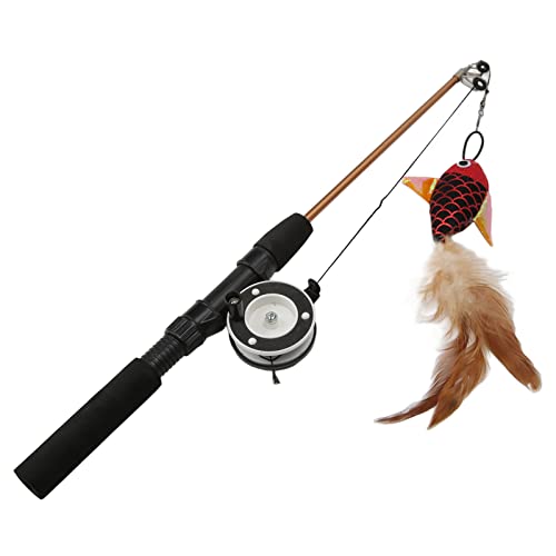 Realistische Interaktive Katzenspielzeug, Teleskopische Fischereistange für Katzen, Bissfeste, Katzenspielzeug, Einstellbare Länge, Seelenfrieden (Rote Fisch + Angelrute) von Solinder