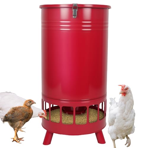Solution4Patio 29,5 kg großes, freistehendes Hühner-Futtertonn, tragbarer Schwerkraft-Hühner-Futterspender automatisch, Spender, 16 Futteröffnungen, kein Abfall für Geflügel, Hühnerstall (rot) von Solution4Patio Expert in Garden Creation