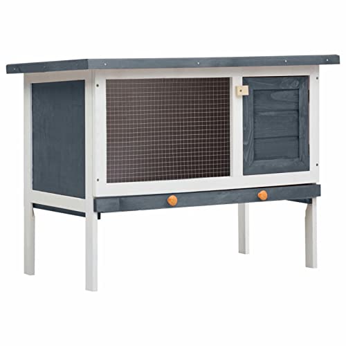 Somanki Kaninchenstall 1 Ebene Grau Holz, Hamsterkäfig, Hasenkäfig, Kaninchenstall, Meerschweinchen Gehege, Meerschweinchen Käfig, Laufstall - 170828 von Somanki