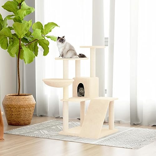 Somanki Kratzbaum mit Sisal-Kratzsäulen Creme 94 cm, Katzenkratzbaum, Katzenmöbel, Kratztonne Für Katzen, Aktivitätskratzbäume, Katzen Zubehör von Somanki
