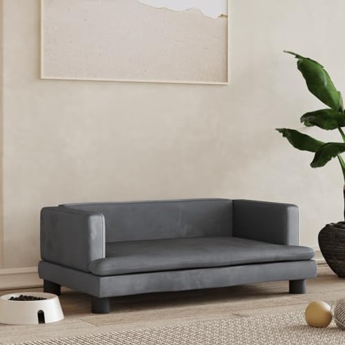 Somanki Hundebett Dunkelgrau 80x45x30 cm Samt, Hundesofa, Hunde Bett, Hundekissen, Dog Bed, Kuschelbett Katzen, Hunde Couch, Hunde Sofabett, 171896 von Somanki