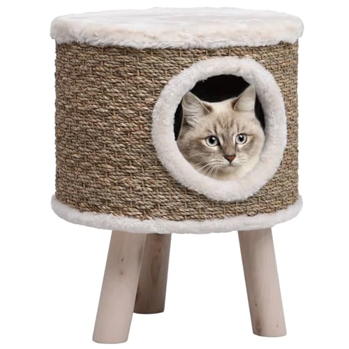 Somanki Kratzbaum mit Holzbeinen 41 cm Seegras, Katzenkratzbaum, Katzenmöbel, Kratztonne Für Katzen, Aktivitätskratzbäume, Katzen Zubehör von Somanki