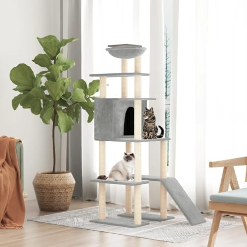 Somanki Kratzbaum mit Sisal-Kratzsäulen Hellgrau 166 cm, Katzenkratzbaum, Katzenmöbel, Kratztonne Für Katzen, Aktivitätskratzbäume, Katzen Zubehör - 171682 Somanki Kratzbaum mit Sisal-Kratzsäulen Hellgrau 166 cm, Katzenkratzbaum, Katzenmöbel, Kratztonne Für Katzen, Aktivitätskratzbäume, Katzen Zubehör - 171682 von Somanki