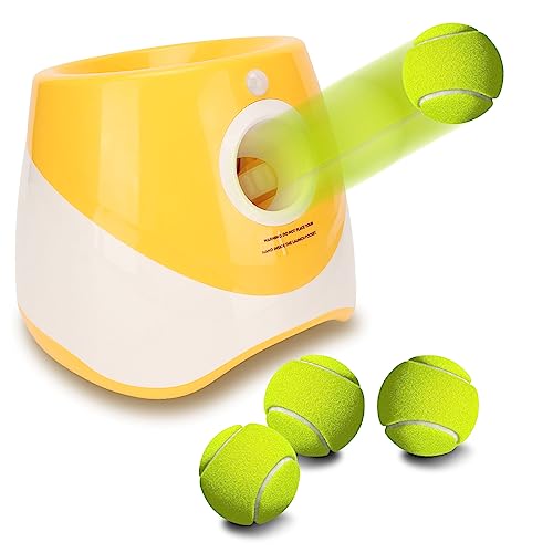 Automatischer Ballwerfer für Hunde, 3 Gänge, optionale interaktive Hunde Tennisball Wurfmaschine mit wiederaufladbarem Design, 2200 Ah Ballwerfer mit 3 Bällen für Hunde und Katzen von Sonew