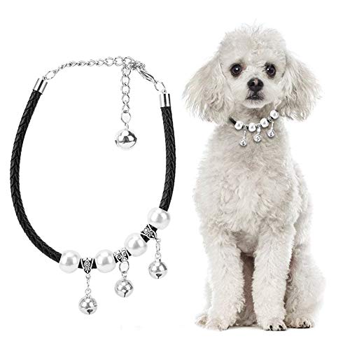 Sonew Haustier-Halsband mit Glöckchen, verstellbar, PU-Legierung, mit Verlängerungskette, für die meisten Hunde und Katzen (L-Schwarz) von Sonew