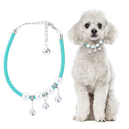Sonew Haustier-Halsband mit Glöckchen, verstellbar, PU-Legierung, mit Verlängerungskette, für die meisten Hunde und Katzen [XS-Blau] von Sonew