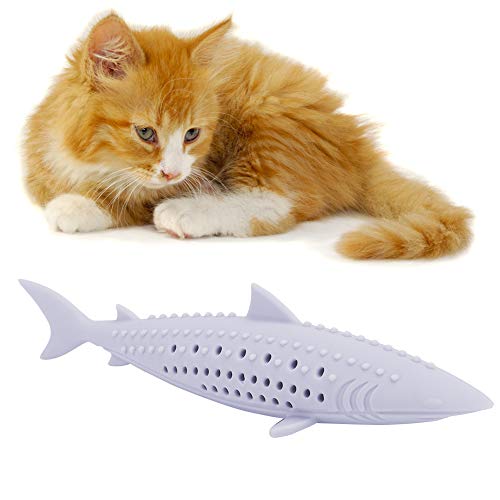 Sonew Silikon Katzenfisch Form Zahnbürste mit Katzenminze, Haustier Katze Zähne Reinigung Simulation Fischform Molar Training Interaktives Spielzeug (Lila) von Sonew