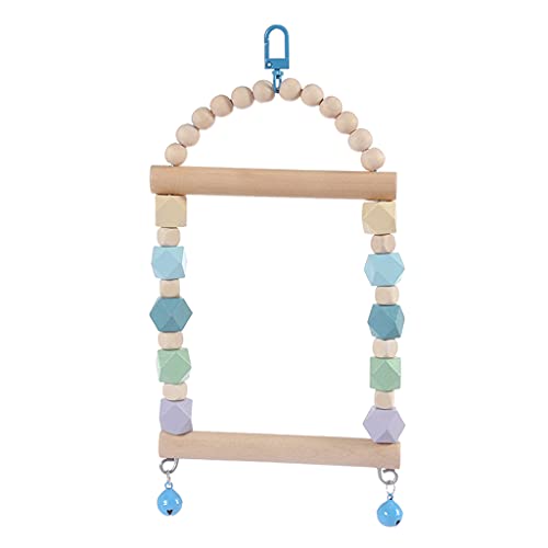 Papageien-Holzschaukel zum Aufhängen, Kauspielzeug, Vogelkäfig-Spielzeug mit bunten Perlen, Metallglocken für kleine Finken, Aras, Vogelschaukel, Sitzstange, Spielzeug für Käfig, Sittiche von Songelt