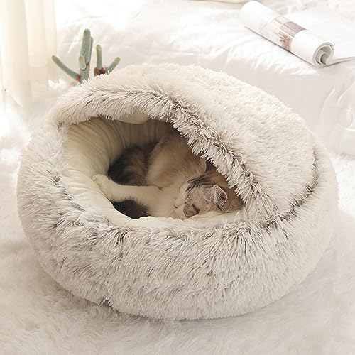 Katzenbett, Höhle, rund, weiches Plüsch, mit Kapuze, Donut, flauschiges Haustier-Schlafbett, selbstwärmendes Kuschelkissen für den Innenbereich, kleine, mittelgroße Hunde und Katzen, 60 x 60 cm Katzenbett, Höhle, rund, weiches Plüsch, mit Kapuze, Donut, flauschiges Haustier-Schlafbett, selbstwärmendes Kuschelkissen für den Innenbereich, kleine, mittelgroße Hunde und Katzen, 60 x 60 cm von Sonhomay