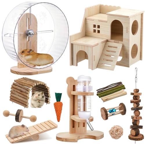 Sonwyoung 18-teiliges Hamsterspielzeug-Set, 15 kleine Tier-Kauspielzeuge, Labyrinth-Holzhaus, leise Übungsräder und Wasserflaschen-Set für Hamster, Meerschweinchen, Ratten, Käfigzubehör Sonwyoung 18-teiliges Hamsterspielzeug-Set, 15 kleine Tier-Kauspielzeuge, Labyrinth-Holzhaus, leise Übungsräder und Wasserflaschen-Set für Hamster, Meerschweinchen, Ratten, Käfigzubehör von Sonwyoung