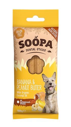 Soopa Getreidefreie Bananen- und Erdnussbutter für Hunde, 4 Stäbchen, 100 g (1 Stück) von Soopa