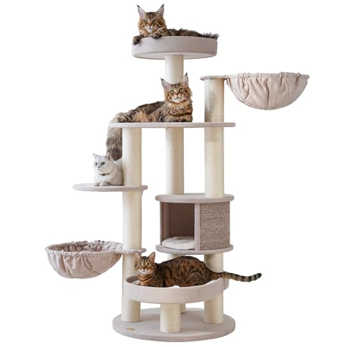 Sopapets Extra großer Kratzbaum für Indoor-Katzen, große Erwachsene, Maine Coon Katzenbaum mit Hängematte (Anfänger, 162 cm H) von Sopapets