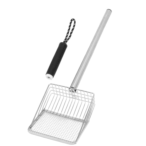 Sorandy Edelstahl -Katzenstreu Schaufel, Langes Griff Metallschaufel, Hochleistungssiffter, Katzenschaufel mit Ergonomischem Griff für Haustierdrüsenkisten Strände (Black) von Sorandy